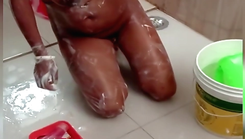 Indian hottie in the bathroom showering in the bath