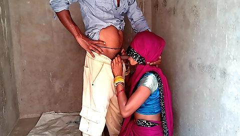 Deepthroat blowjob with a sexy Indian babe in a black dress