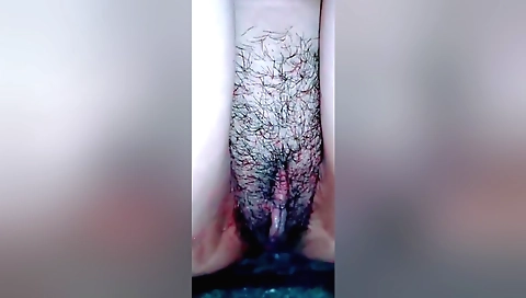 Indian girl masturbating and having it all over her hairy body