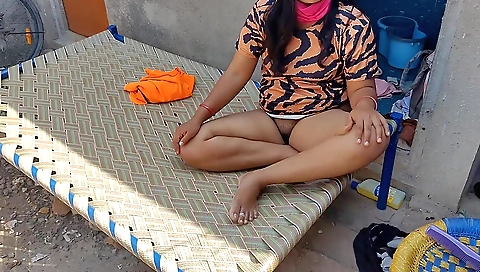 Indian brunette is playing with her pussy and cunnilingus