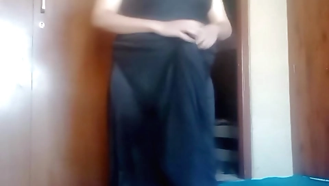 Sexy chick in a dress and blouse with a hairy pussy