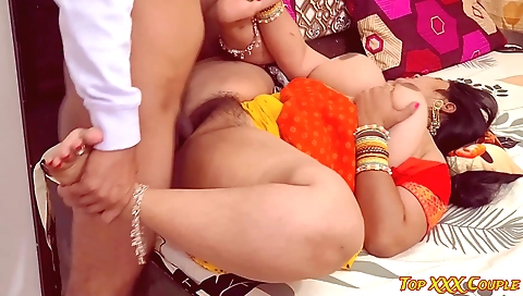 Indian chick with a big hairy pussy and bush has fun