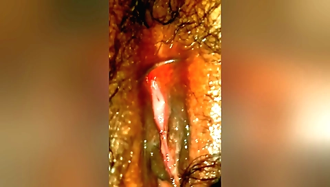 Hairy girl is wearing sexy lingerie in solo xxx scene