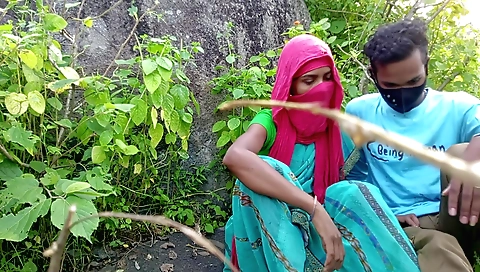 Girl in a forest loves to lick grass and get on top