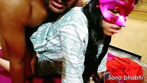 Cute brunette in a pink dress and a skirt is getting fucked