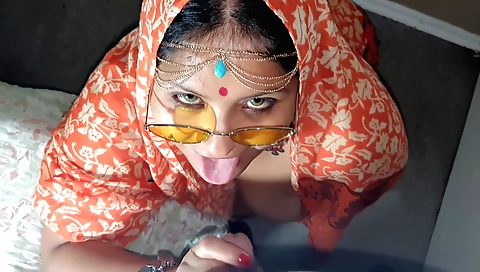 Indian brunette girl with a shaved pussy getting a facial