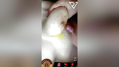 Busty brunette has a nice handjob and a hardcore sex in webcam