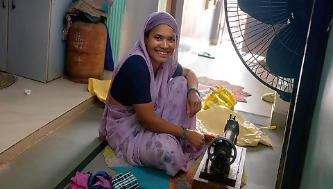 Indian female in homemade video sewing her clothes