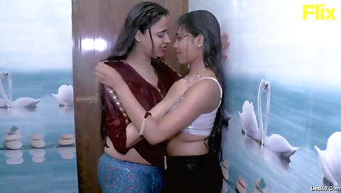 Lesbian brunette with a sexy ass is having fun with her lover