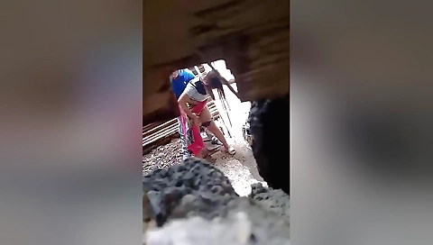 Indian girl standing on her bike getting fingered and licked