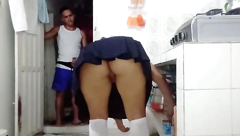 Big ass whore gets her ass pounded really hard in her school uniform