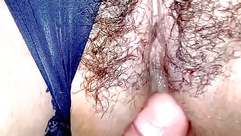 Hairy brunette with a shaved pussy watching stepmom