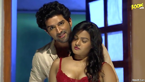 Busty brunette with huge boobs and ass is on the bed