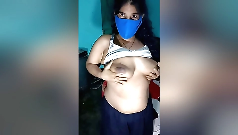 Hot amateur brunette wife is playing with her clothes