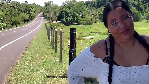 Brunette with big ass is fucked outdoors by a stranger