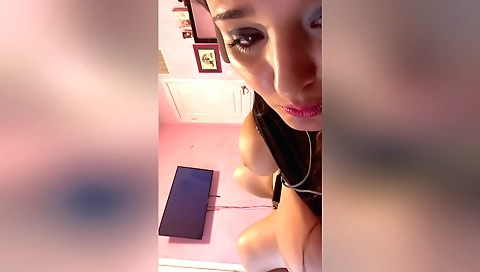 Amateur brunette girl with small tits gets her pussy opened