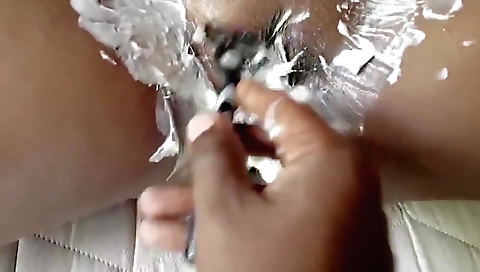 Indian hairy milf 29 enjoys her pussy being shaved