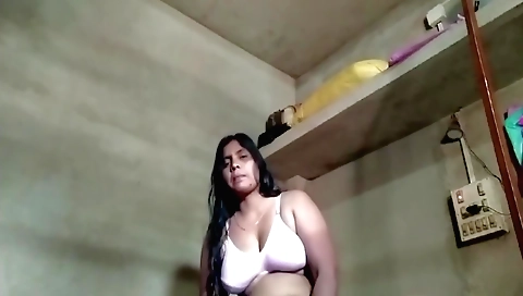 Curly hair indian chick fucked in her own house by camera
