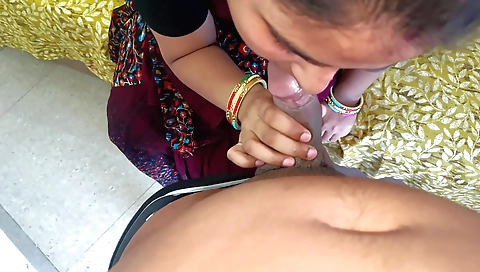 Deepthroat blowjob from a slutty brunette in indian dress