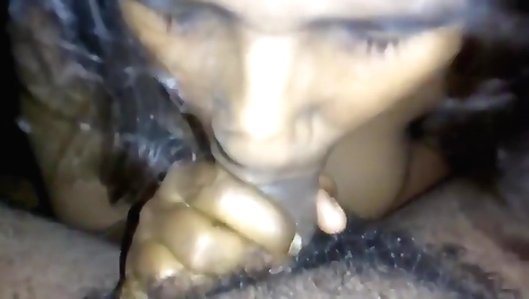 Indian teen with small pussy sucking a large dildo