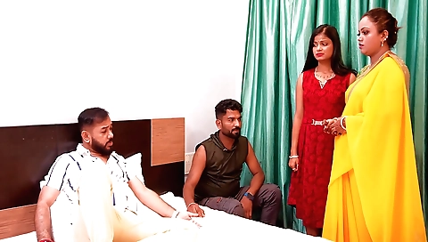 Busty brunette indian chick fucked by stepbrother and wife