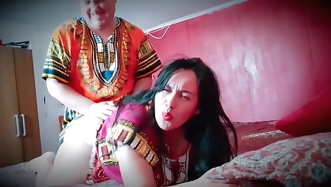 Busty brunette with a beautiful body fucks her stepparent