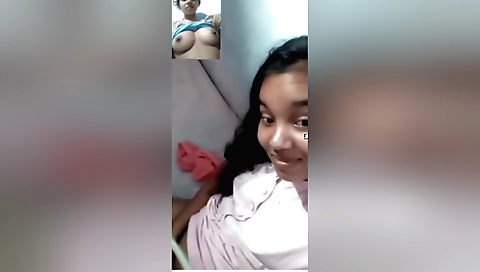 Brunette 18+ with big tits shows her tits on webcam