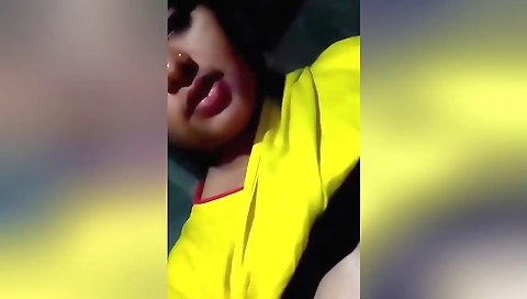 Busty brunette desi in red dress shows hairy pussy on webcam